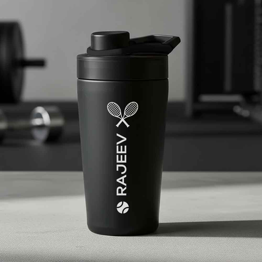 Personalised Gym Shaker Bottle for Protein Shakes Stainless Steel Mixer with Whisk Ball