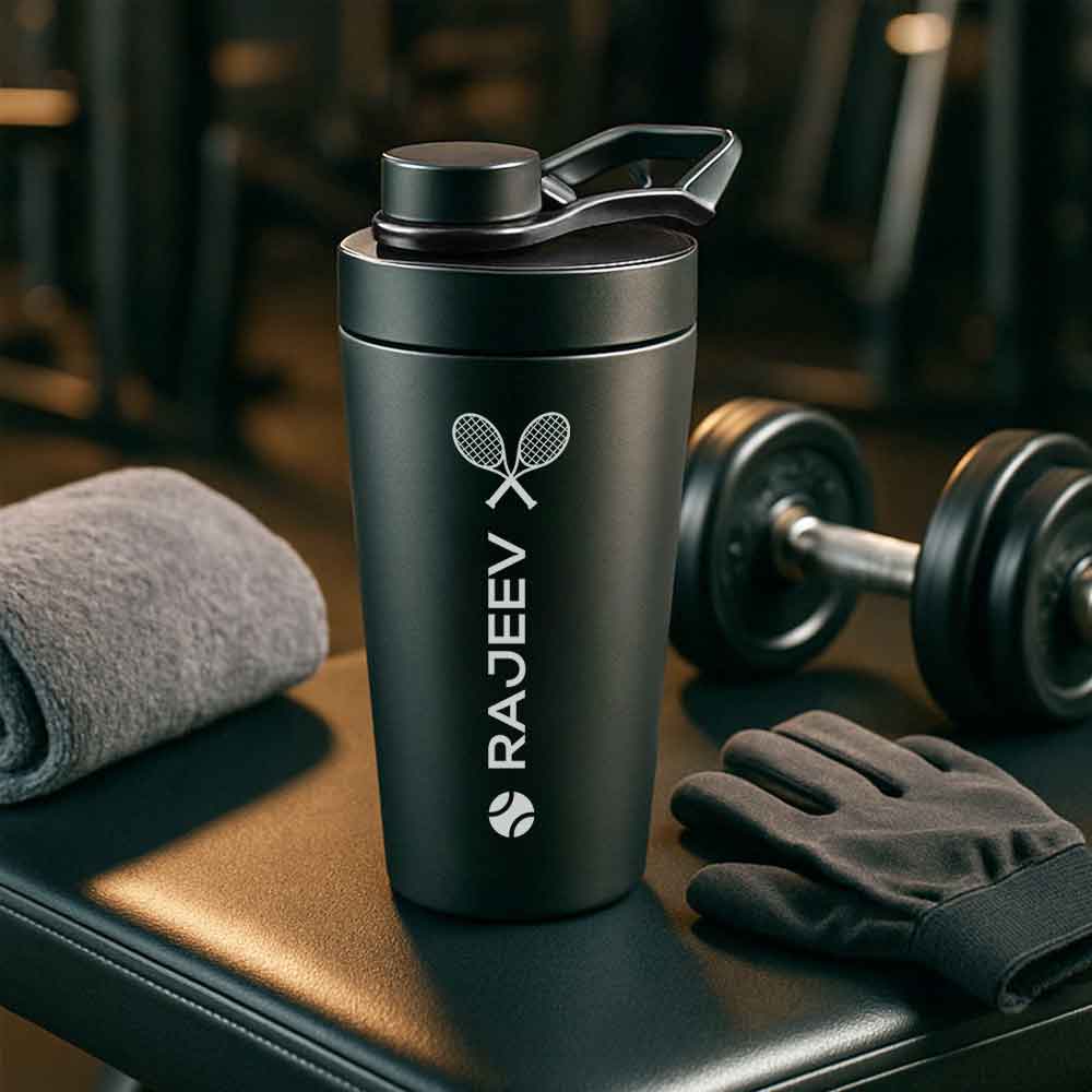 Personalised Gym Shaker Bottle for Protein Shakes Stainless Steel Mixer with Whisk Ball