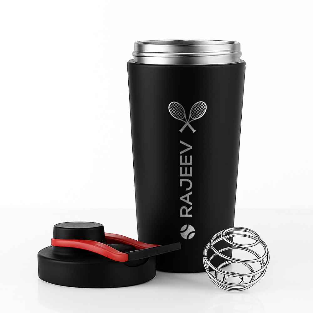Personalised Gym Shaker Bottle for Protein Shakes Stainless Steel Mixer with Whisk Ball