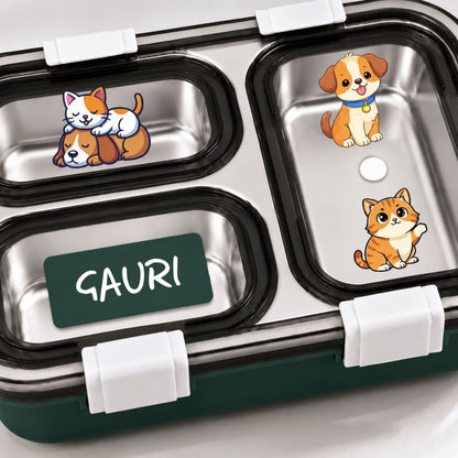 Personalized Kids Stainless Steel Lunch Box | Custom Name 3 Compartment Leakproof Tiffin Box