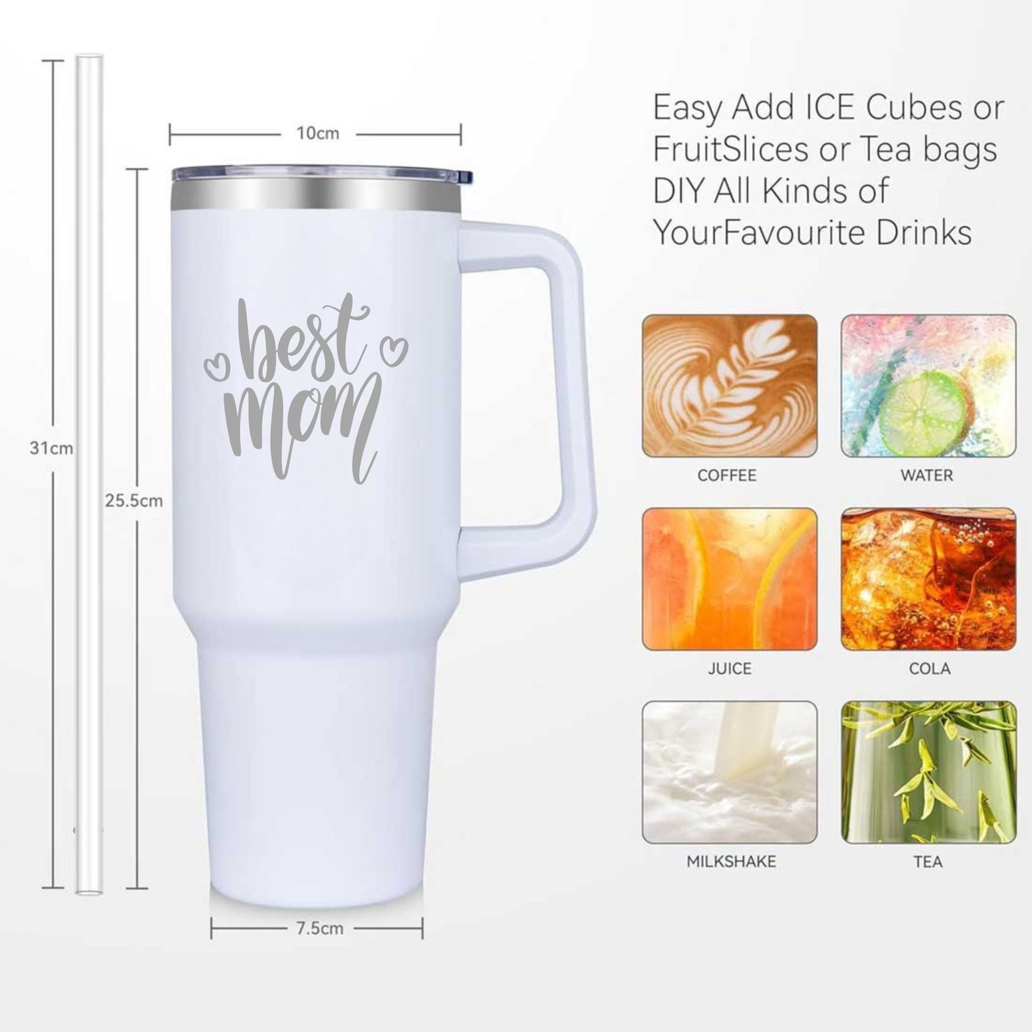 Gift for Mom – Mother’s Day Engraved Water Bottle | 1200ml Cold Tumbler Flask with Handle