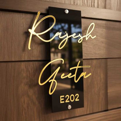 Name Plate for Home | Premium Acrylic Name Plate with Black Base & Golden Initials for Home and Office
