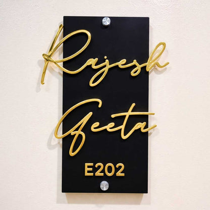 Name Plate for Home | Premium Acrylic Name Plate with Black Base & Golden Initials for Home and Office