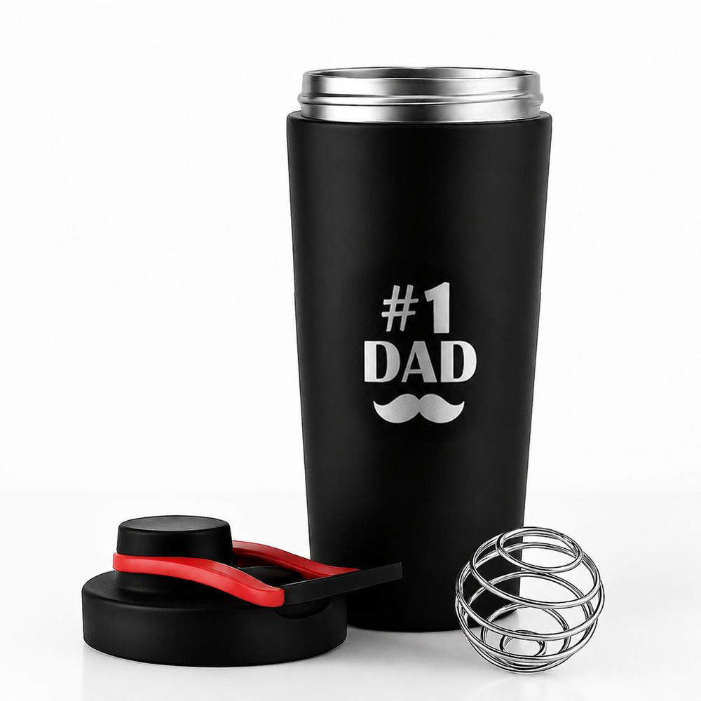 Gym Shaker for Dad | Custom Designer Black Protein Bottle for Father's Day