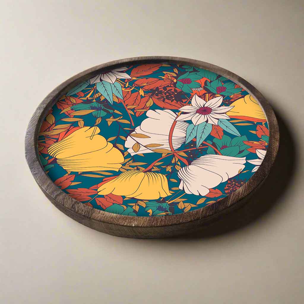 Stylish Serving Platter Tray For Dry Snacks Wooden Tray - Tropical Paradise