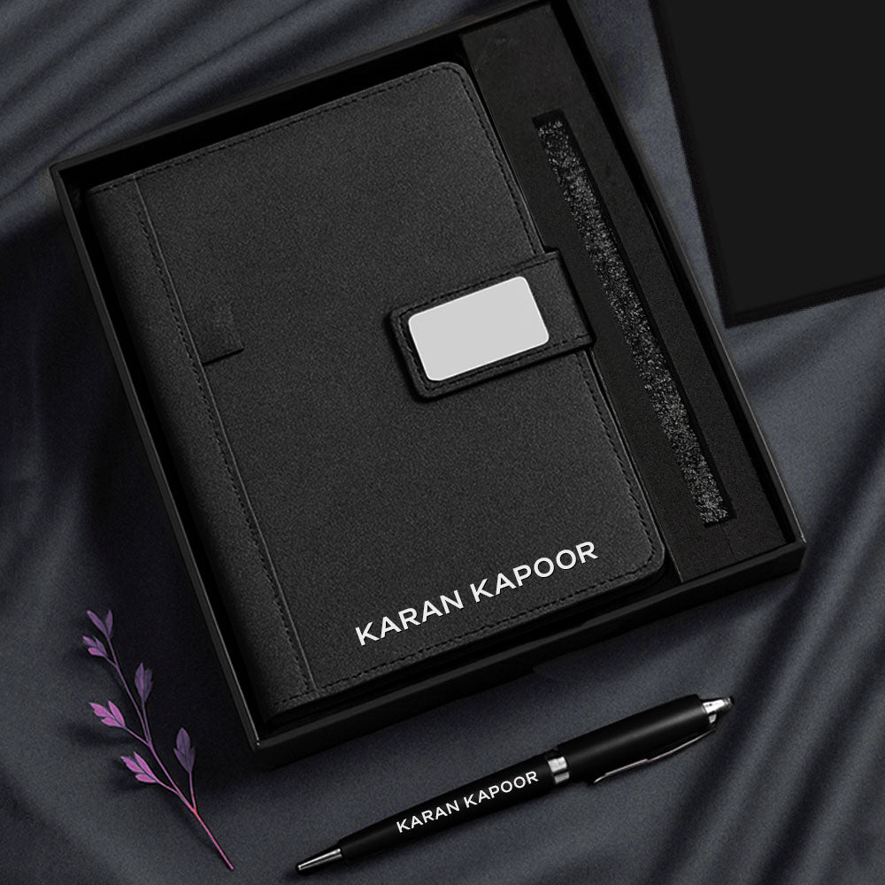 Personalized Diary with Matching Engraved Pen | Customized Leatherette Diary Pen with Name and Premium Black Gift Box
