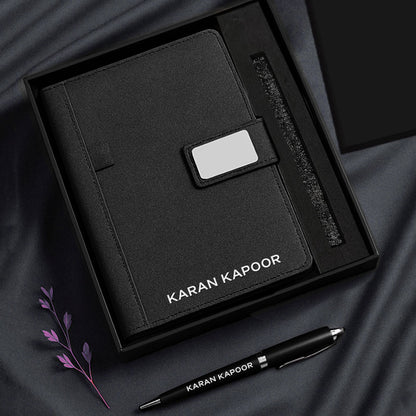 Personalized Diary with Matching Engraved Pen | Customized Leatherette Diary Pen with Name and Premium Black Gift Box