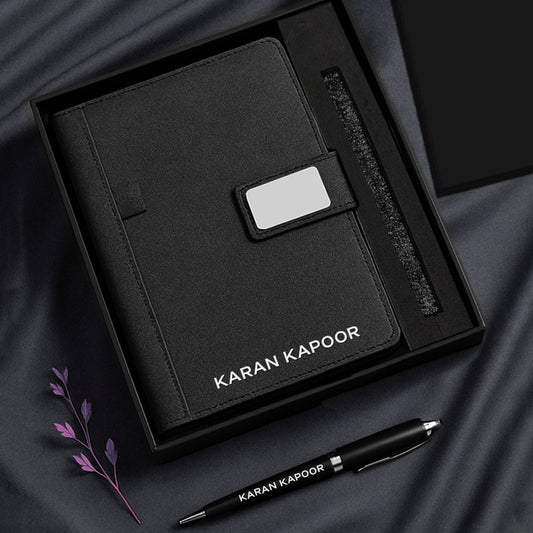Personalized Diary with Matching Engraved Pen | Customized Leatherette Diary Pen with Name and Premium Black Gift Box