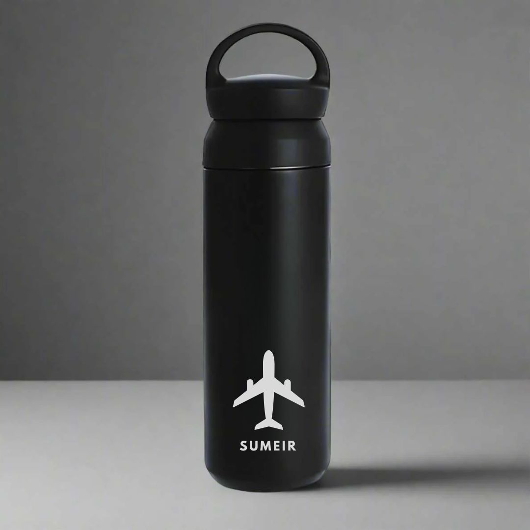 Personalized Pilot Water Bottle – Double Insulated Stainless Steel Flask with Airplane Engraving | Custom Gift for Aviators, Pilots & Crew