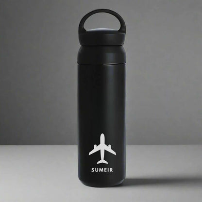 Personalized Pilot Water Bottle – Double Insulated Stainless Steel Flask with Airplane Engraving | Custom Gift for Aviators, Pilots & Crew