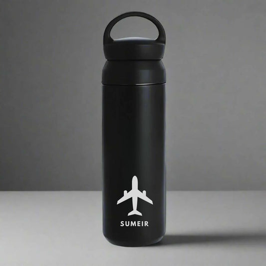 Personalized Pilot Water Bottle – Double Insulated Stainless Steel Flask with Airplane Engraving | Custom Gift for Aviators, Pilots & Crew