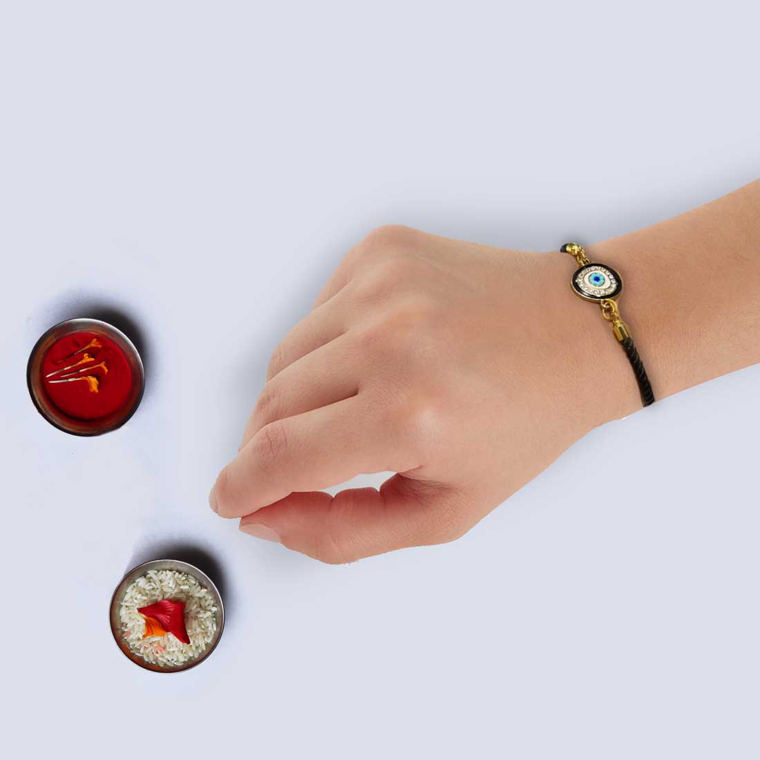 Evil Eye Rakhi Gift Set with Personalized Double Insulated bottle And Coffee Tumbler