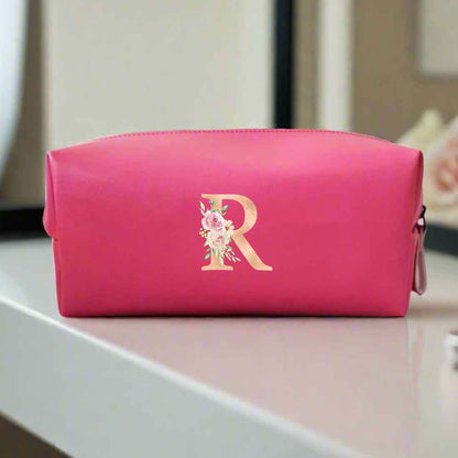 Mother’s Day Gift Box – Travel Combo Set for Mom (Passport Cover, Luggage Tag & Toiletry Bag in Pink PU Leather) - Floral Monogram