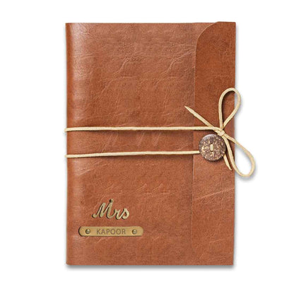 Customized Diary with Name and Charms  Premium PU Leather Diaries and Brown Pen