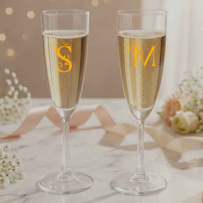 Custom Champagne Flute Glass Personalized Mimosa glasses - Monogram Initial