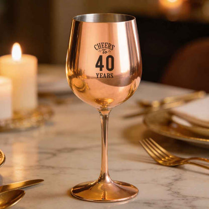 Engraved Wine Glasses Unbreakable Stainless Steel Wine Glass Copper Finish Goblets - Cheers to Years