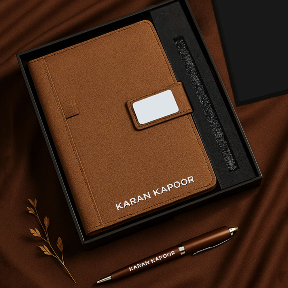Personalized Diary with Matching Engraved Pen | Customized Leatherette Diary Pen with Name and Premium Black Gift Box