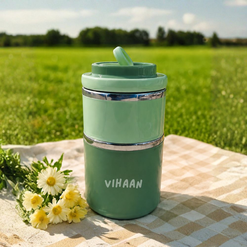 Customised Tiffin Box | 2-Layer Stainless Steel Lunch Box for Kids | BPA Free | Food Grade | Leakproof