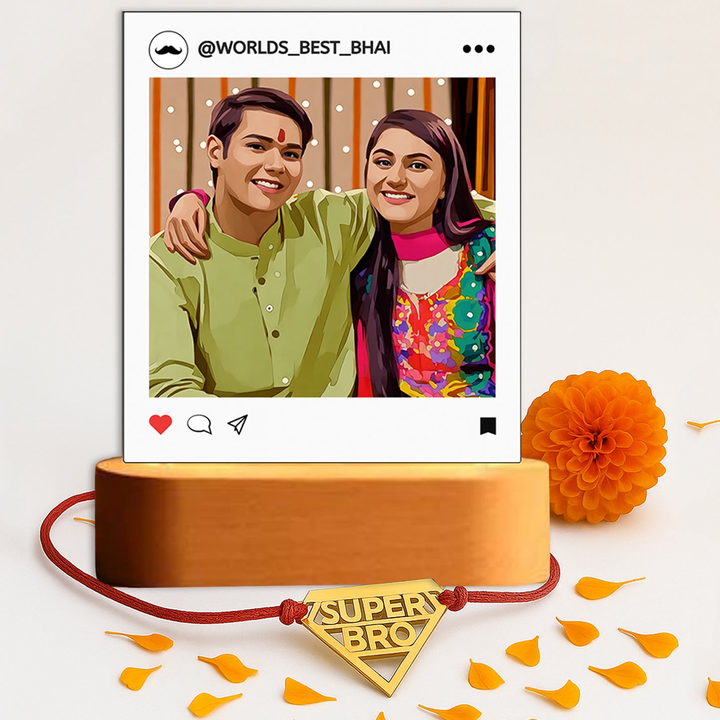 Custom Rakhi Gift Set for Brother – LED Photo Lamp & Super Bro / Photo Rakhi