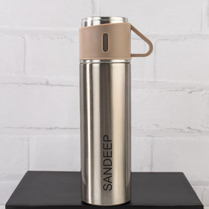 Custom Travel Mug Thermos With 2 Cups Gift Box Set - Add Name