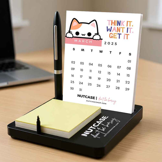 Desk Calendar with Pen Stand (including Pen) and Slot for Post-its (Post Its 1 set Included)