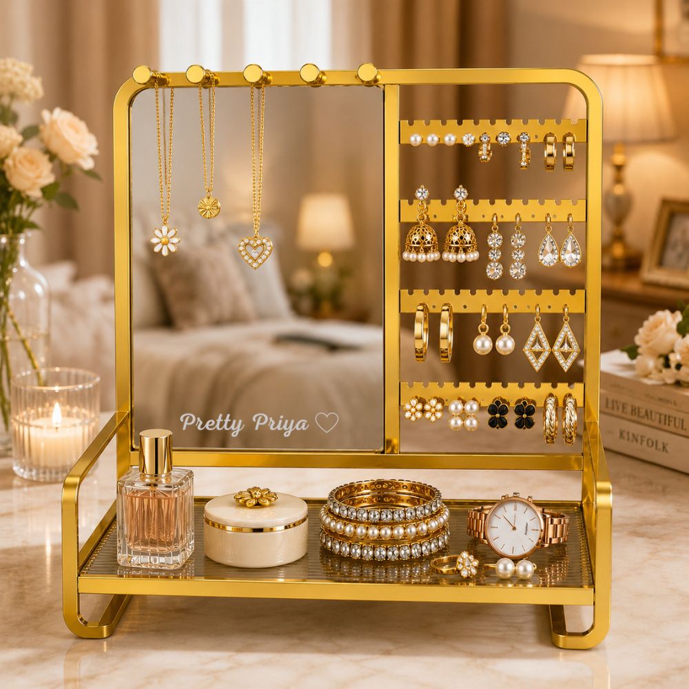 Custom Jewellery Organizer | Jewelry Stand with Name Engraved Mirror | Personalized Gift for Her