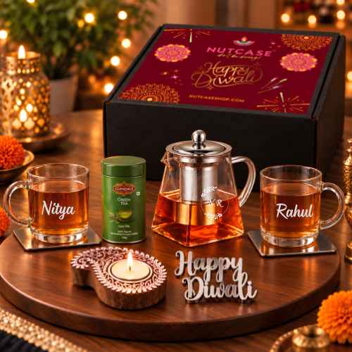 Personalized Kettle with Cups Gift Set | Green Tea Infuser Pot Set | Diwali Gift Hamper for Tea Lovers