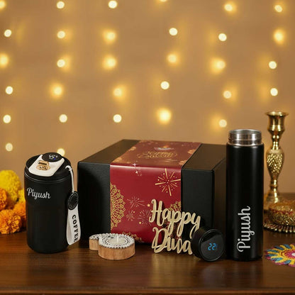 Personalized Diwali Gift Set Temperature Display Coffee Tumbler & Thermos Flask (500ml)