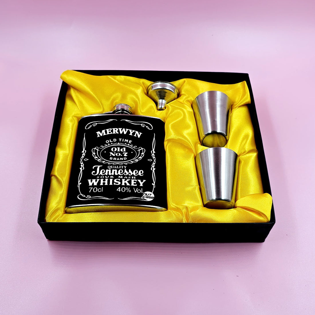 Nutcase Personalized Whiskey Flask with 2 Shot Glasses - Alcohol Flask Premium Gifts Set