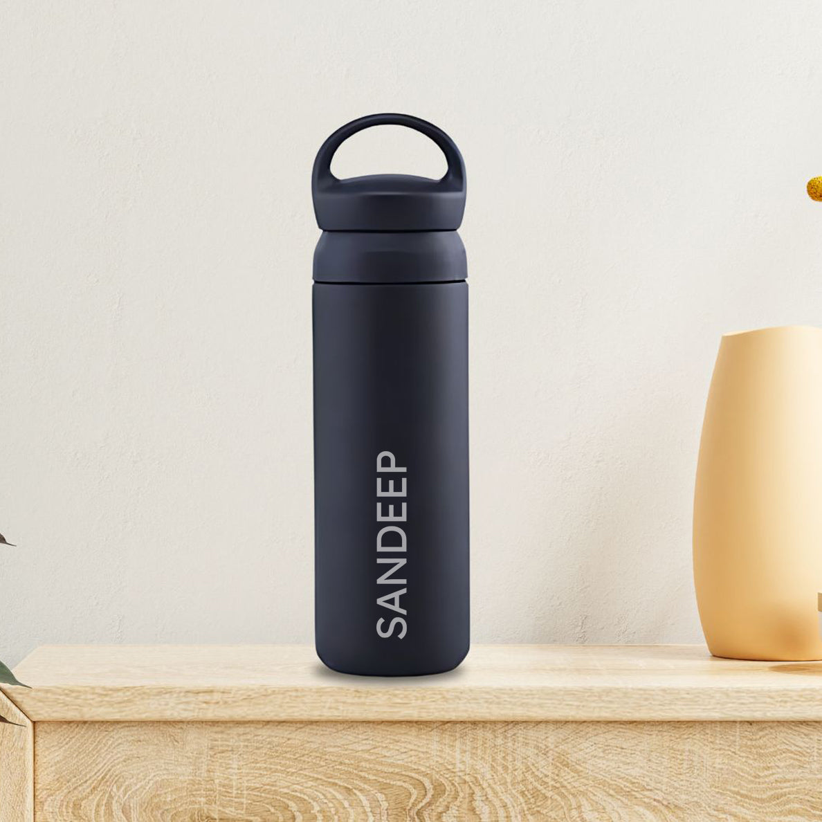 Personalized Insulated Water Bottle - Black Stainless Steel Thermos Bottle 500ml