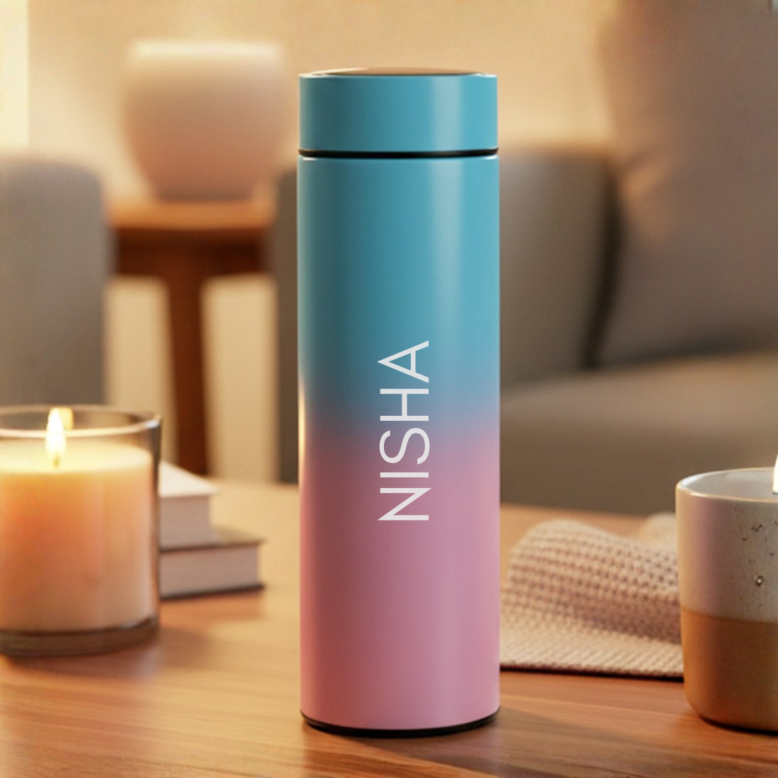 Personalised Thermos Flask with Temperature Display- 500ml Insulated Bottle