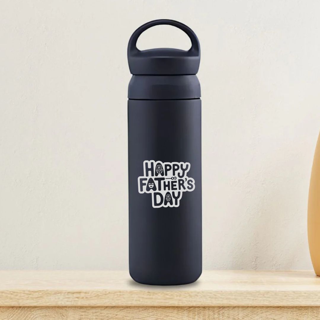 Father’s Day Gift Insulated Water Bottle – 500ml Black Stainless Steel Bottle with Handle
