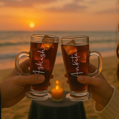 Custom Coffee Mugs Large Colombian Glasses 270 Ml, Tall Cups with Handle for Milkshake, Iced Coffee, Latte, Cappuccino, Hot Chocolate, Set of 2