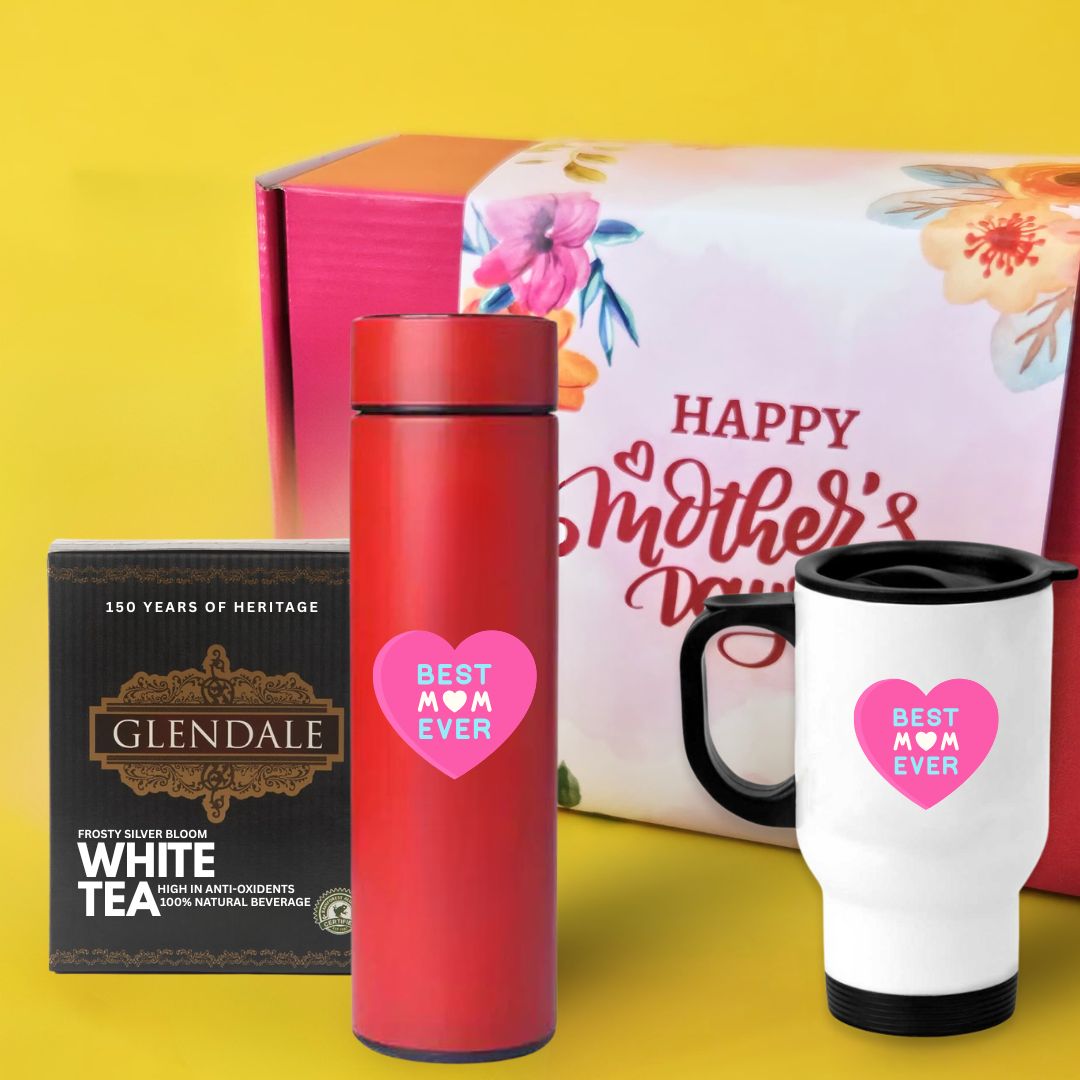 Premium Tea Gift Set for Mom-Mother's Day White Tea Gift Set with Silver Tips Tea (50g), Infusing Flask & Cup