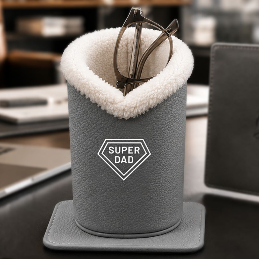 Plush Eyeglasses Holder for Dad | Fathers Day Gift | Faux Leather Pen Stand Case with Magnetic Base
