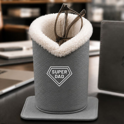 Plush Eyeglasses Holder for Dad | Fathers Day Gift | Faux Leather Pen Stand Case with Magnetic Base