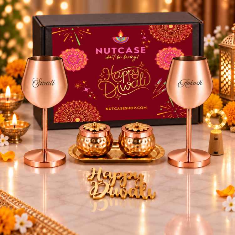 Engraved Wine Goblets with Dry Fruit Containers – Custom Diwali Gift Set