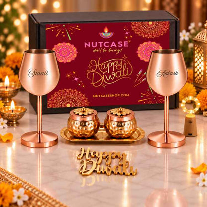 Engraved Wine Goblets with Dry Fruit Containers – Custom Diwali Gift Set