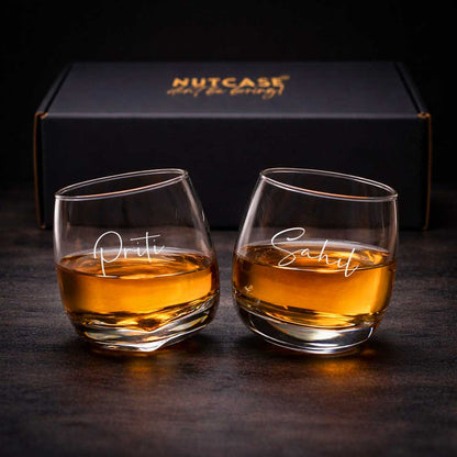 Personalized Rotating Whiskey Glass Set of 2 – Engraved Scotch Glass with Premium Box