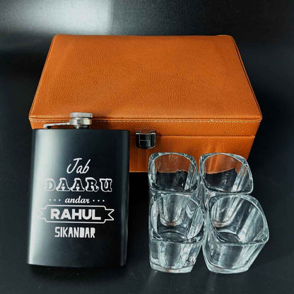 Customized Engraved Flask for Men Stainless Steel Hip Flasks  - Jab Daaru Andar