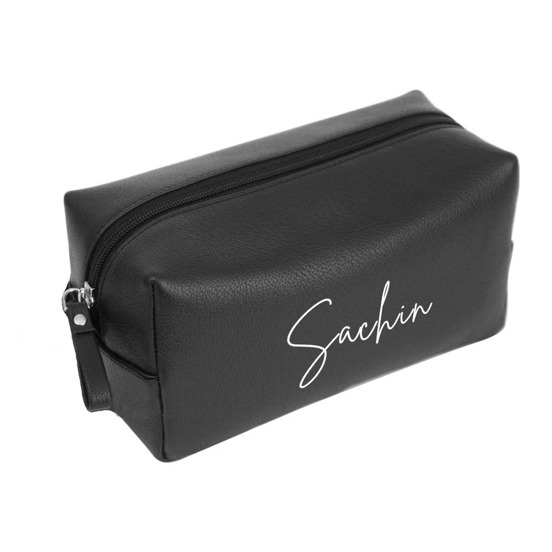 Travel Pouch Organizer with Name - Premium Black Leather Travel Pouch