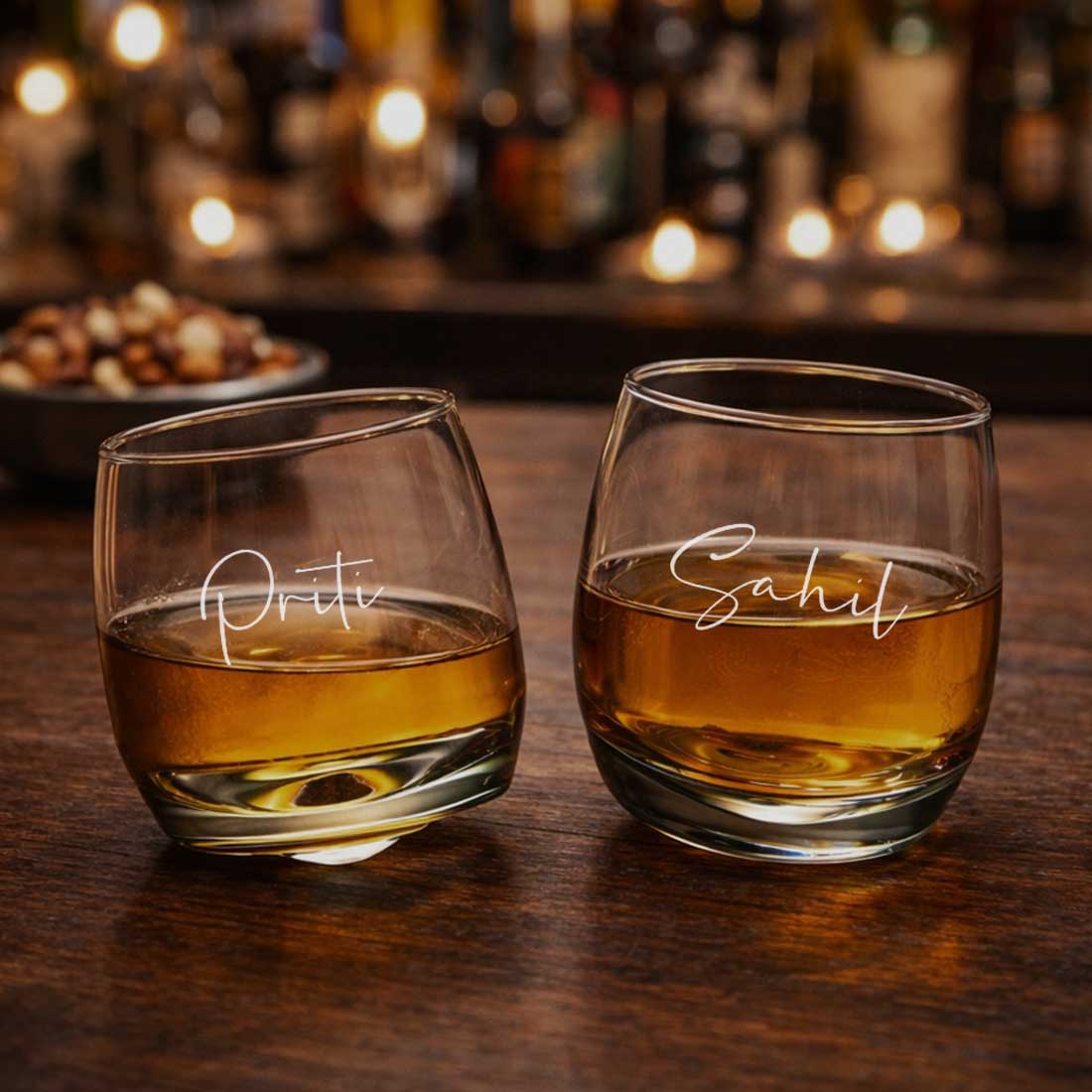 Personalized Rotating Whiskey Glass Set of 2 – Engraved Scotch Glass with Premium Box