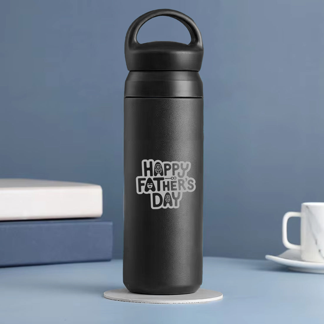 Father’s Day Gift Insulated Water Bottle – 500ml Black Stainless Steel Bottle with Handle