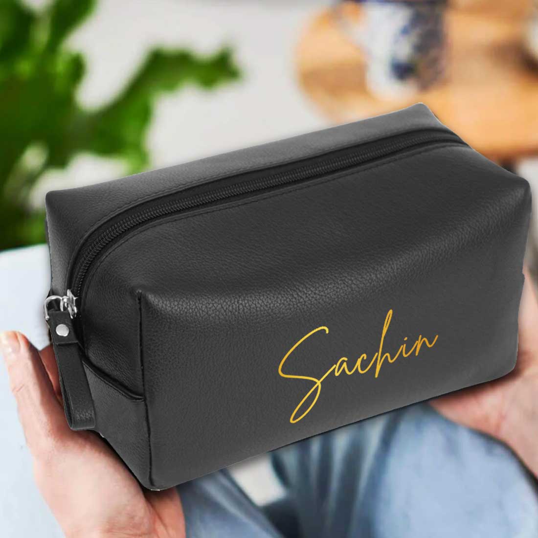 Travel Pouch Organizer with Name - Premium Black Leather Travel Pouch