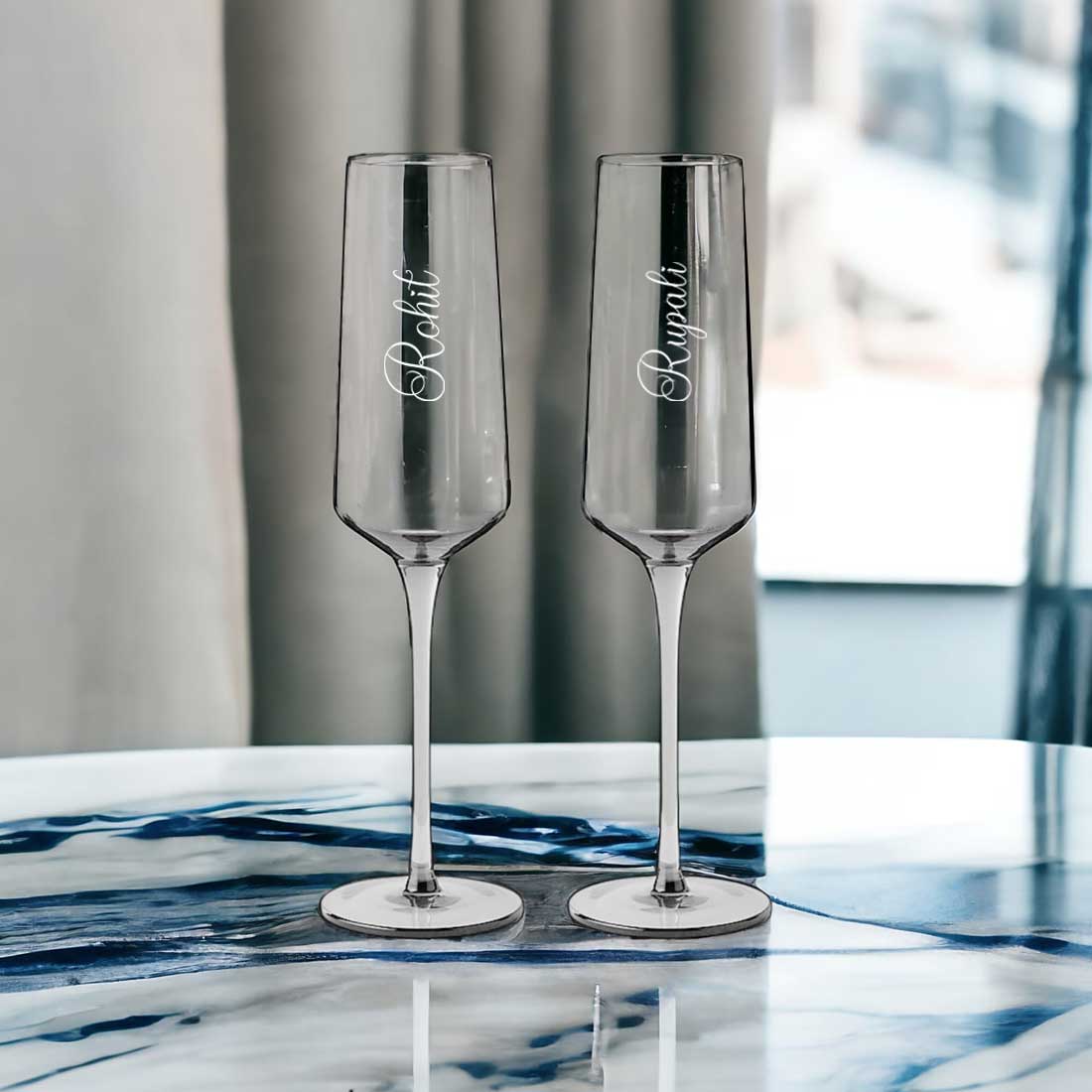 Personalised Flute Glasses with Name Engraved Premium Champagne Glass