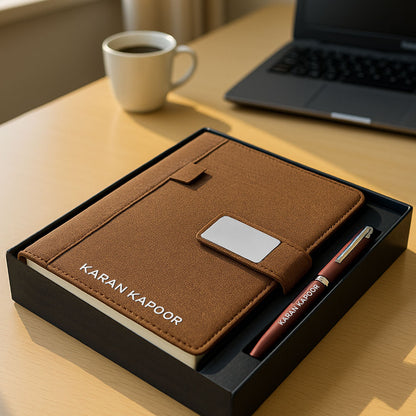 Personalized Diary with Matching Engraved Pen | Customized Leatherette Diary Pen with Name and Premium Black Gift Box