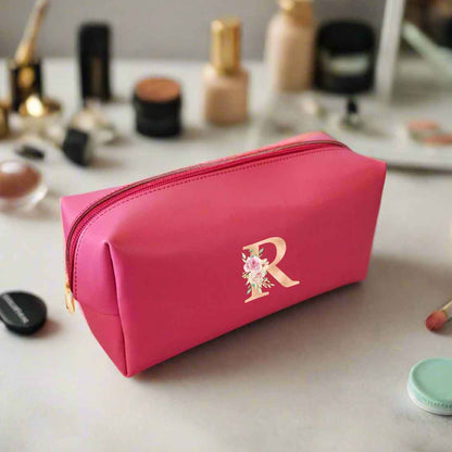 Mother’s Day Gift Box – Travel Combo Set for Mom (Passport Cover, Luggage Tag & Toiletry Bag in Pink PU Leather) - Floral Monogram