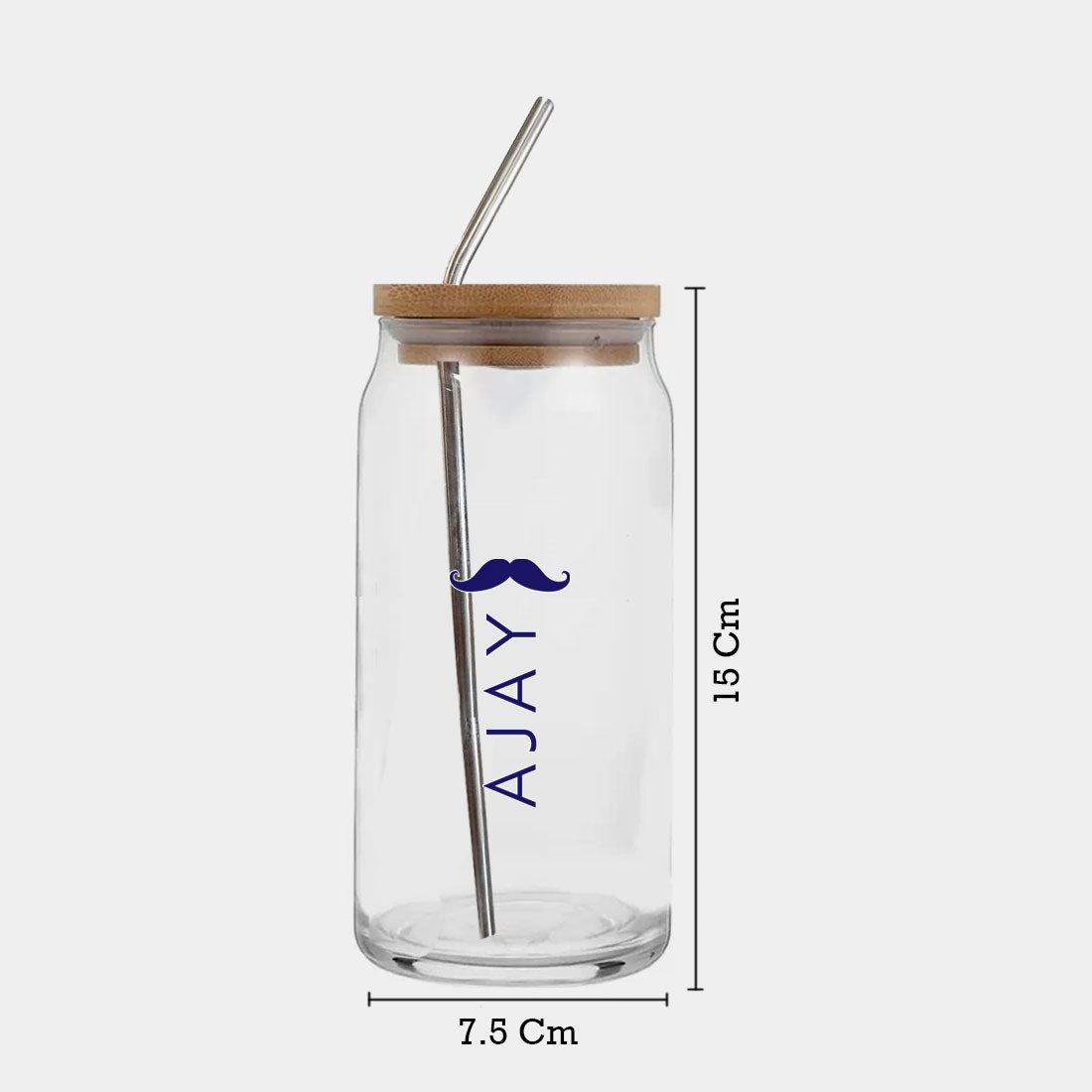 Nutcase Custom Can Shaped Glass with Metal Straw and Wooden Lid