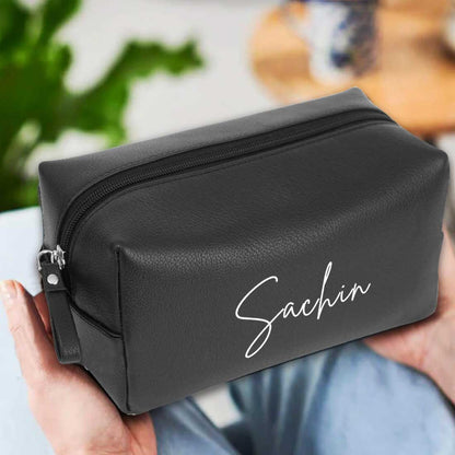 Travel Pouch Organizer with Name - Premium Black Leather Travel Pouch