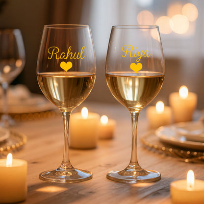 Personalized Wine Glasses Gift Set Of 2 Anniversary Gifts for Couples - Add Name